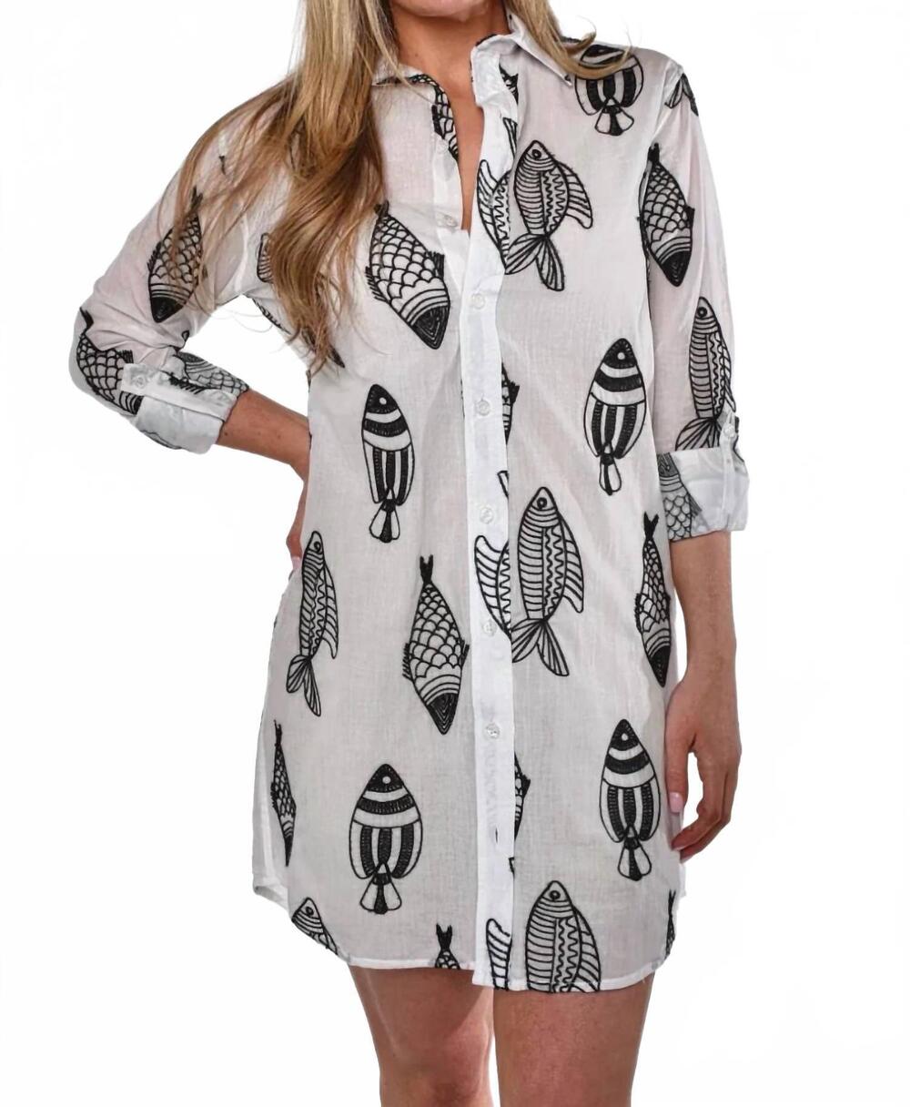 NEW EMILY PHILLIPS fish embroidery girlfriend dress in white